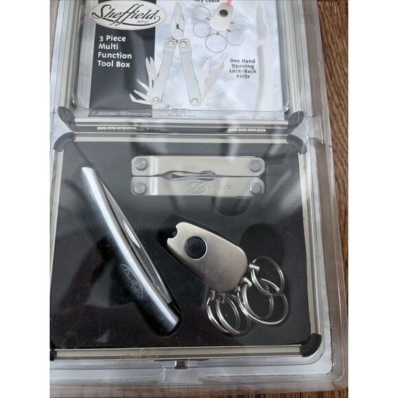 SHEFFIELD STAINLESS STEEL 3 PIECE MULTI FUNCTION TOOL BOX KNIFE MULTI TOOL KEY - Picture 3 of 4